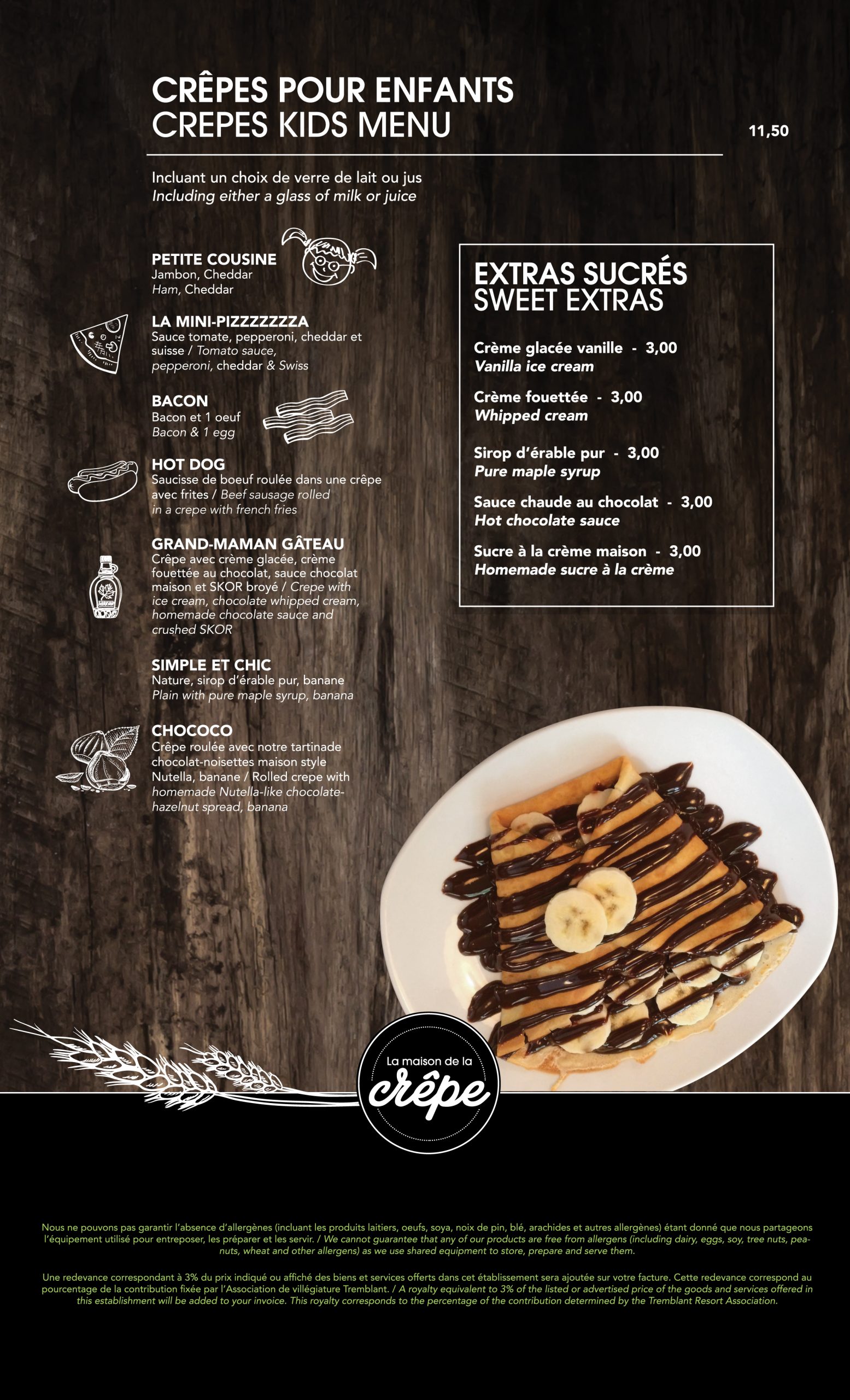Le menu La maison de la crêpe